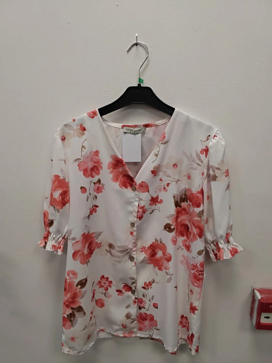 Estee Brown Top White print sz m 9375JC