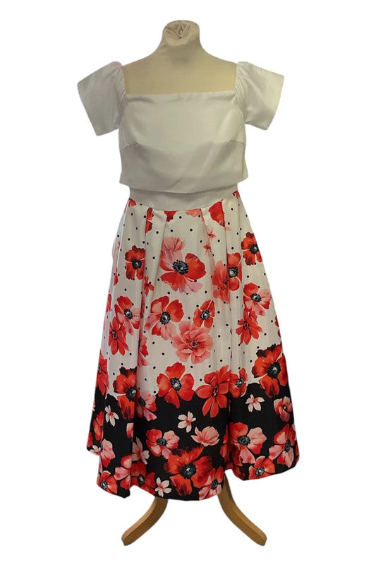 V by Very Dress white with a floral print Sz 10 9324JC