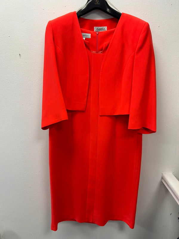 Lizabella two piece dress & jacket: Bright Coral Sz 14 9424MROB