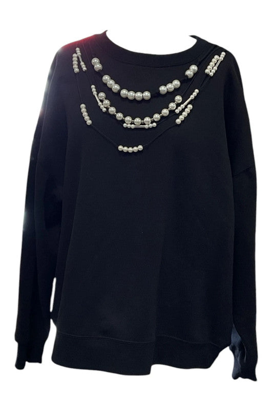 River Island Sweatshirt Black with pearl detail necklace Sz 18/20  9398AHE