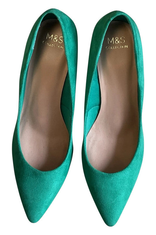 M&S Shoes green suede high heels Sz 5.5 9381JC