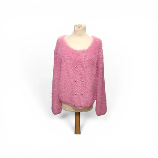 Pink fluffy cardigan with gold buttons size L 9450JC