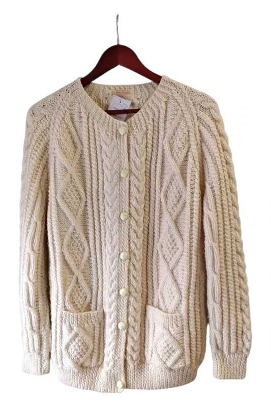 Irish knit cardigan cream Size M 9453JC