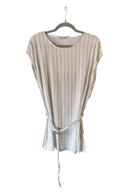 Bonmarche Top Cream & white striped with tie waist  new with tags Sz 12 9441JC