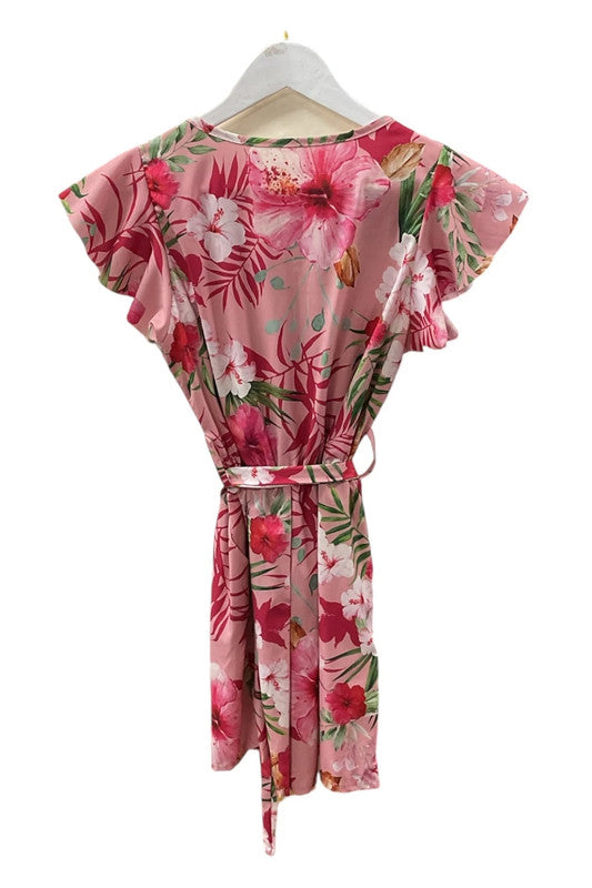 Made in Italy Romper Pink floral midi with short sleeves Sz S 9469YMC