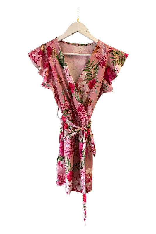 Made in Italy Romper Pink floral midi with short sleeves Sz S 9469YMC