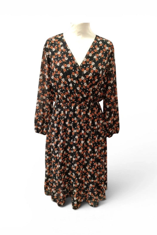 Pala D'ORO Black floral midi dress size S/M 9481CC