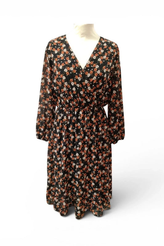 Pala D'ORO Black floral midi dress size S/M 9481CC