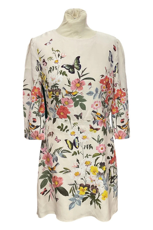 Oasis Dress Cream floral print  Sz 10 9482CC