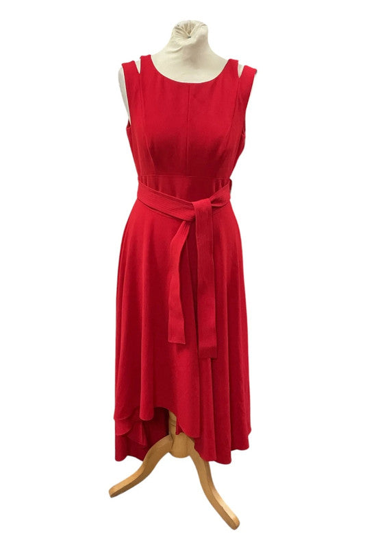 Karen Millen Dress Red midi  with tie waist  Sz 10 9477CC