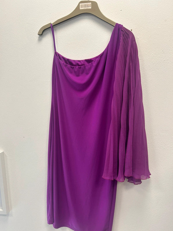 Wallis Asymmetric One-Sleeve Chiffon Mini Dress Sz Small 9485KTI