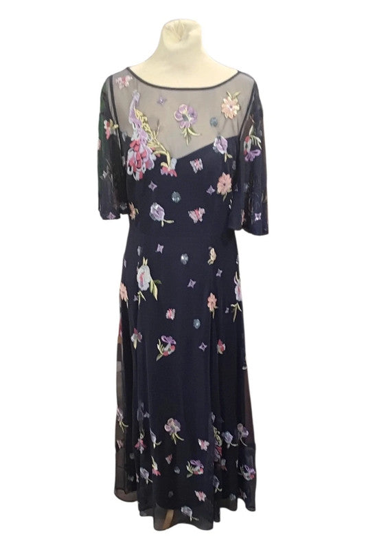 Monsoon Dress navy  floral maxi  Sz 12 9517NMO