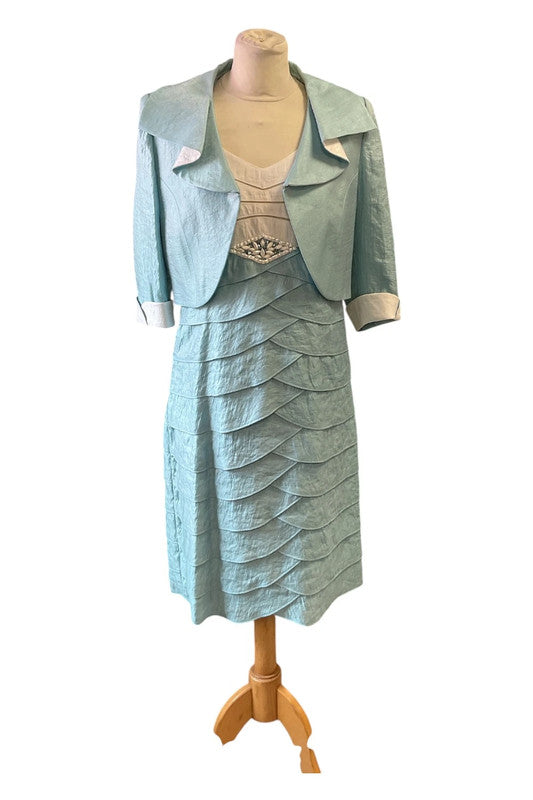 Light blue ruffled dress with matching jacket Size 10 9537JC