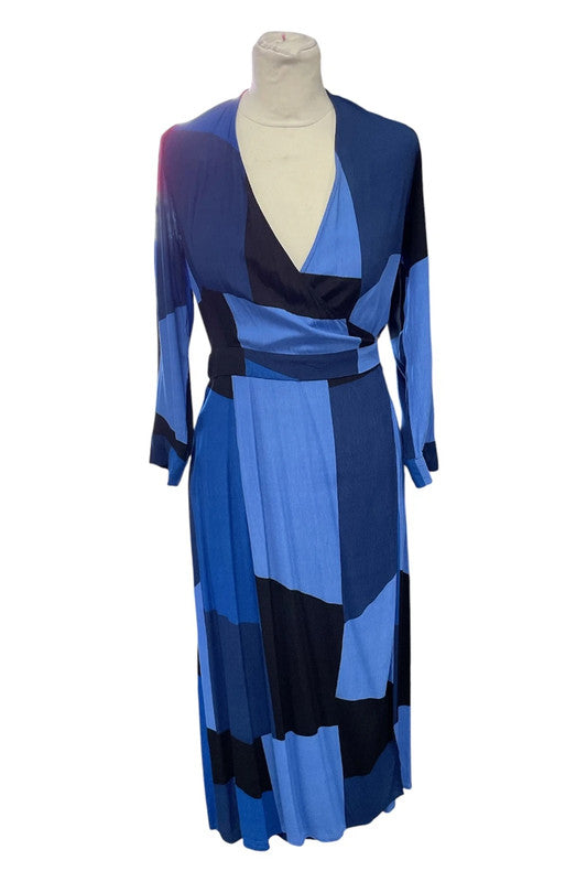 Blue and black maxi dress with tie waist Size 8