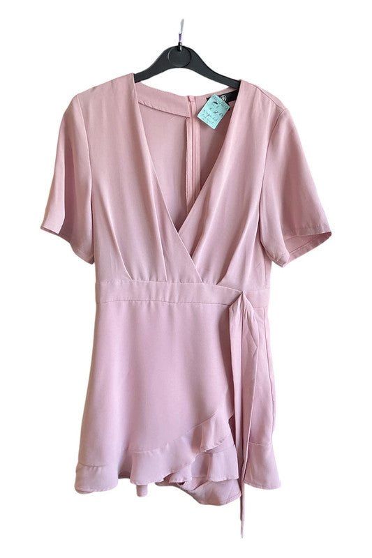 Missguided  skort/dress pink short with ruffle hem and tie waist Size 8 5772FP