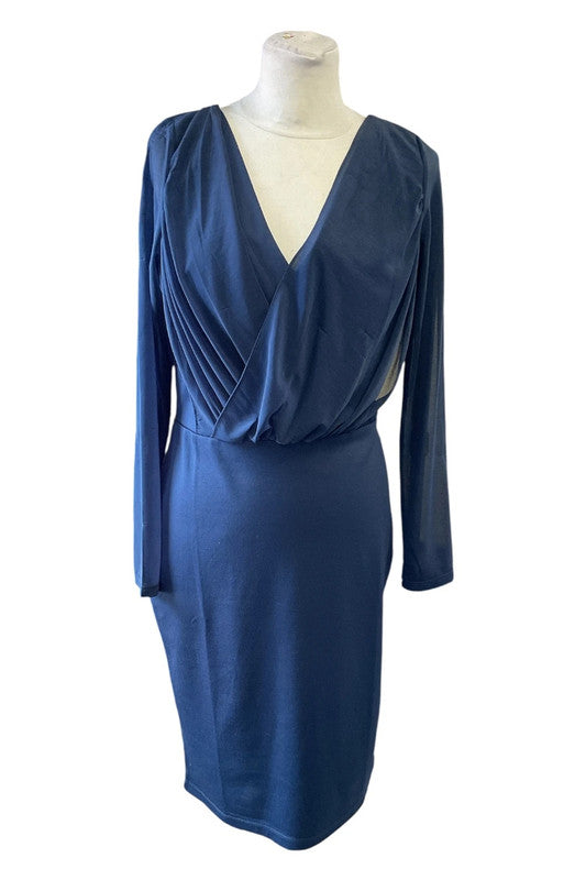 Navy blue long sleeve wrap dress Size M 7427BG
