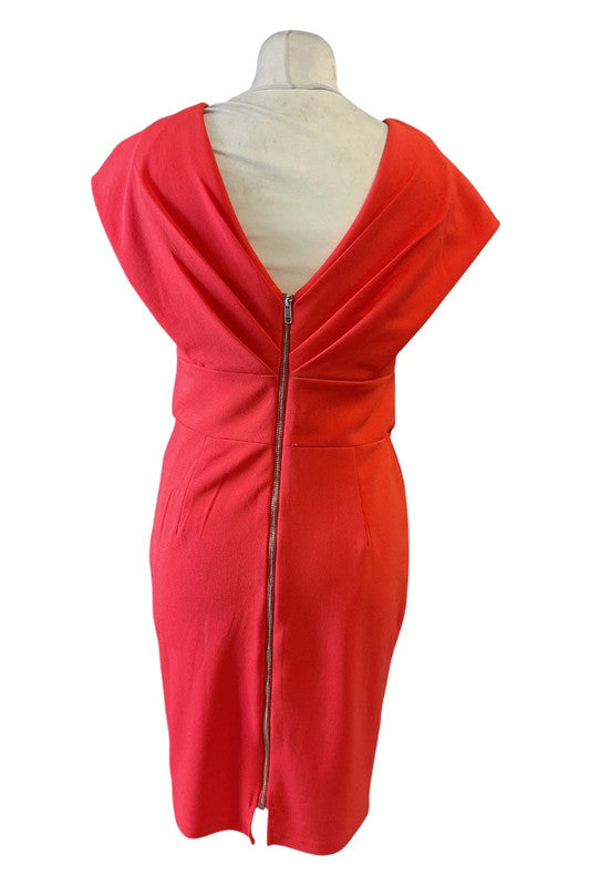 Kyla Orange bodycon dress midi with cowl neckline and zipper back Size M 9267AHE