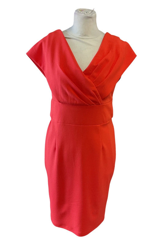 Kyla Orange bodycon dress midi with cowl neckline and zipper back Size M 9267AHE