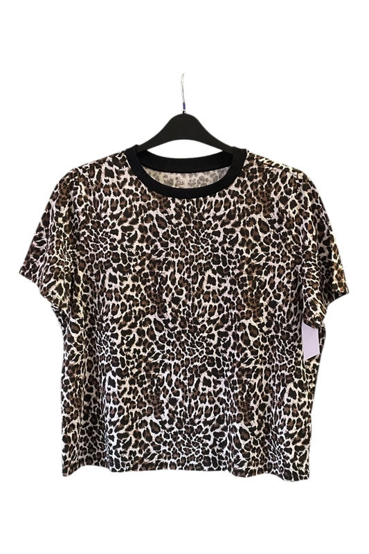 Primark T-shirt brown leopard print Sz L 9566CDC