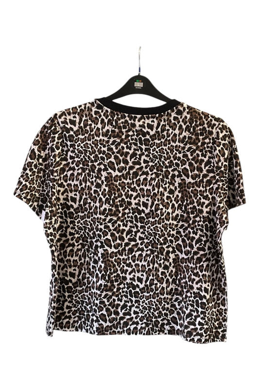 Primark T-shirt brown leopard print Sz L 9566CDC