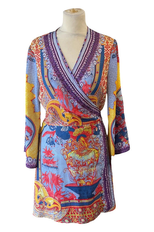 No brand wrap dress purple print Size M 9582CAK