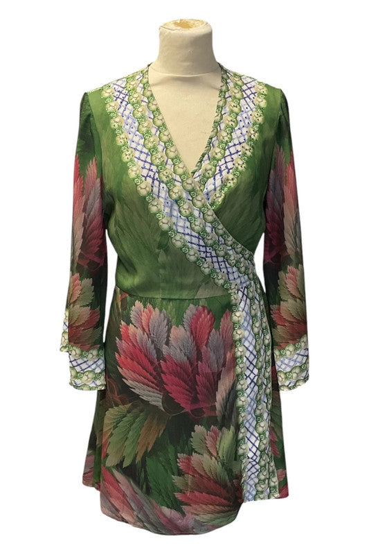 No brand wrap dress olive print Size M 9581CAK