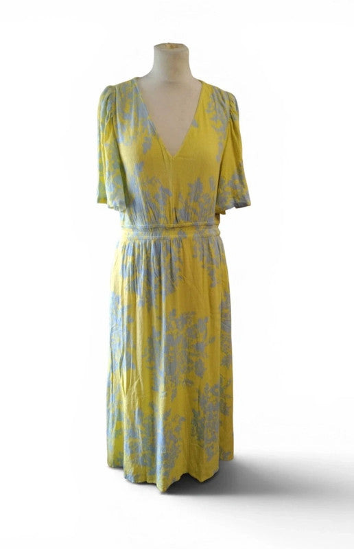 White stuff Dress Yellow floral maxi  size 12 9579SHD