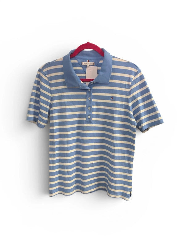 Tommy Hilfiger Polo shirt blue and white Sz L 9600MOD