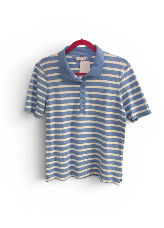 Tommy Hilfiger Polo shirt blue and white Sz L 9600MOD
