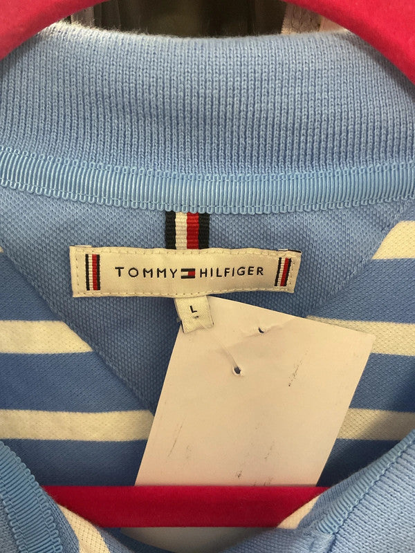 Tommy Hilfiger Polo shirt blue and white Sz L 9600MOD