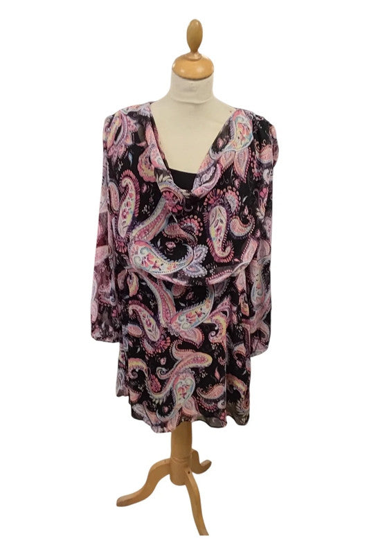 River Island Dress Black Print Sz 14 9606MVE