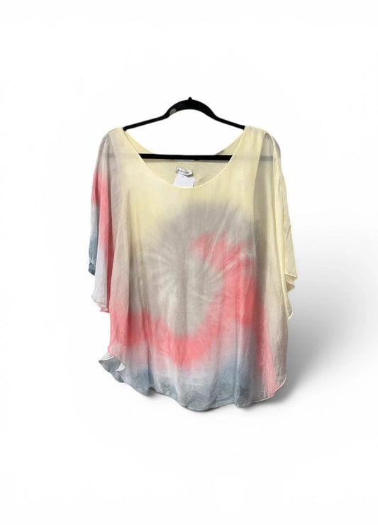 Made in Italy Blouse Yellow and pink tie-dye sheer Sz M 9660GMG