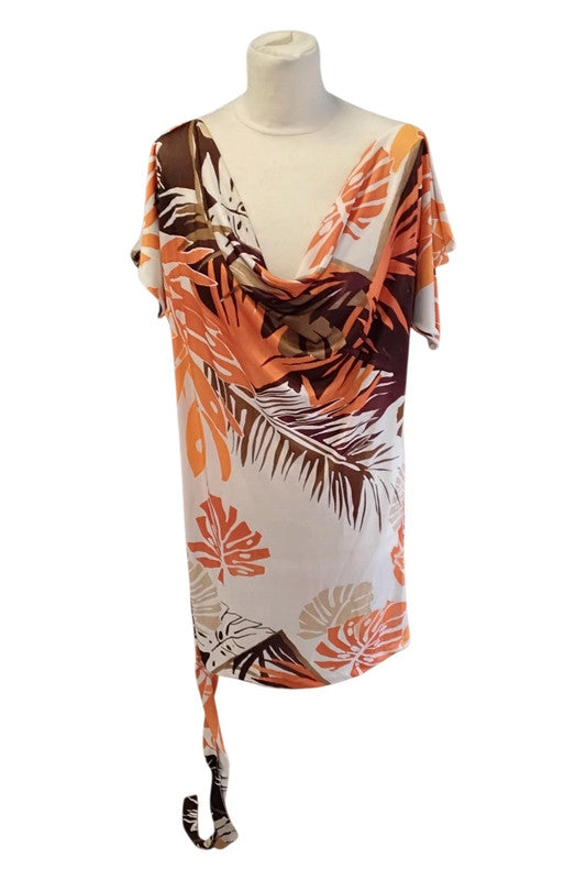 Benetton Dress/Tunic Orange Print Sz M 9664CM