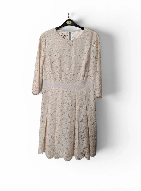 Ted Baker Dress peach long-sleeve lace Sz 4/XL 9644PG