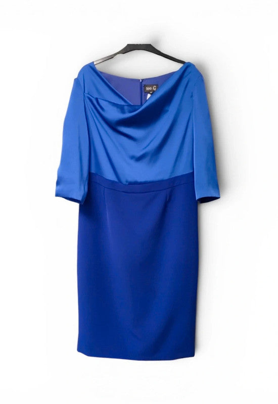 Fee G Dress blue 3/4 sleeve with satin top Sz 16 9645PG