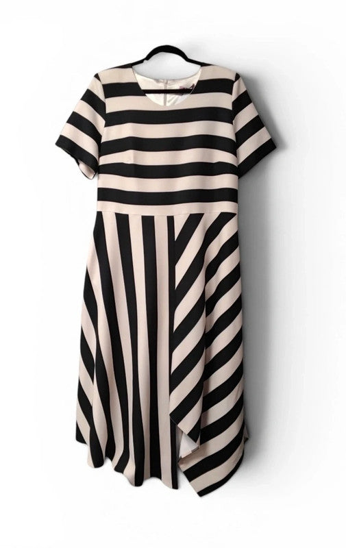 Coco Doll Dress navy and cream striped short sleeve Sz 18 9622RAC