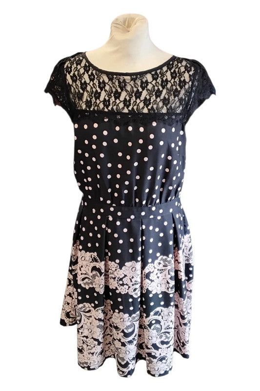 Dorothy Perkins Dress Black Polka Dote Sz 16 5839MMC