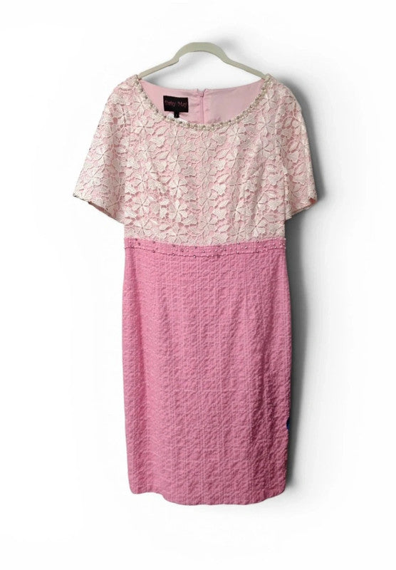 Daisy May Dress pink with white lace and pearls short sleeves Sz 12 9552CDC