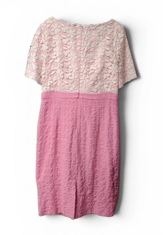 Daisy May Dress pink with white lace and pearls short sleeves Sz 12 9552CDC