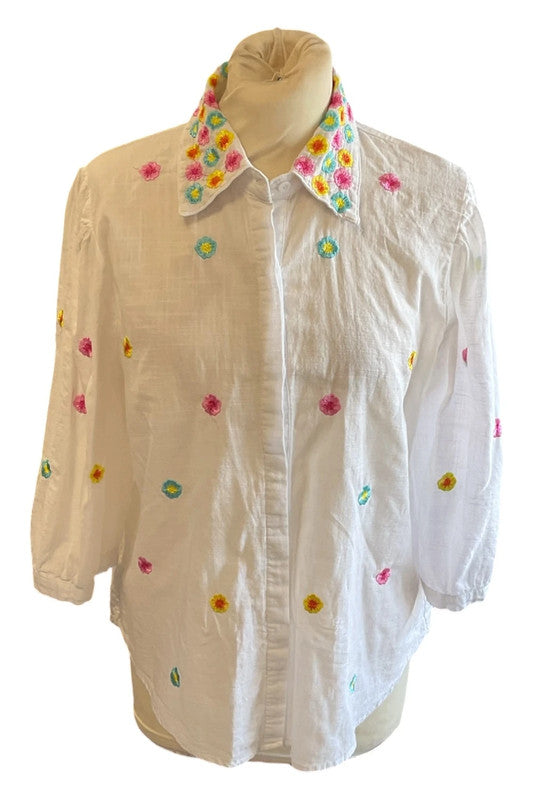 So Sweet shirt white with floral embroidery size L 9729HOD
