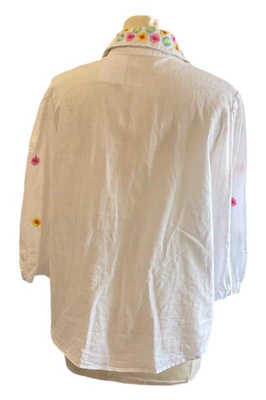 So Sweet shirt white with floral embroidery size L 9729HOD