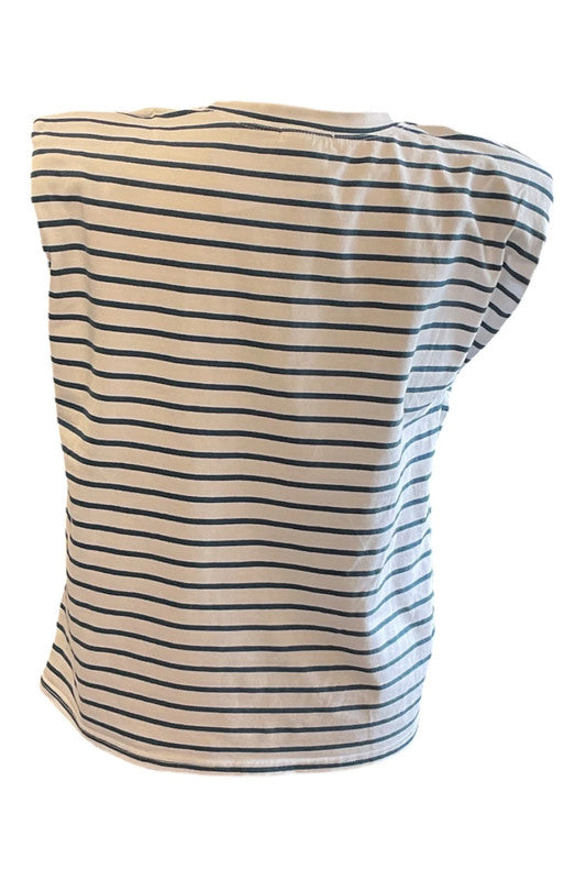 Inspiration Top white in blue striped  size M 9730MOD