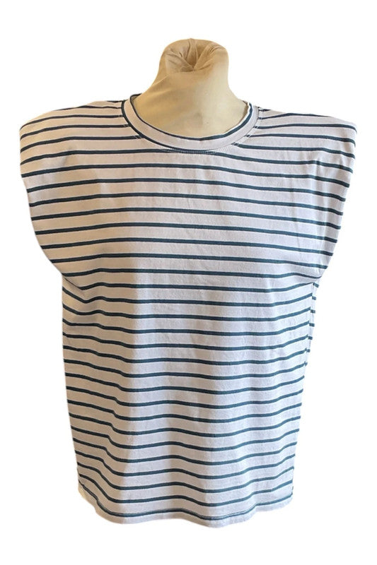 Inspiration Top white in blue striped  size M 9730MOD
