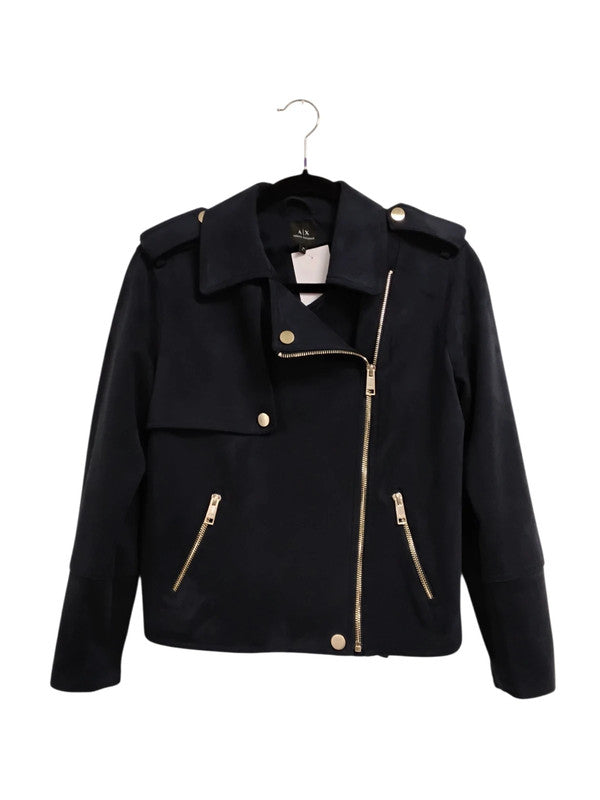 Armani Exchnge Biker jacket navy blue suede Sz S 9744MG