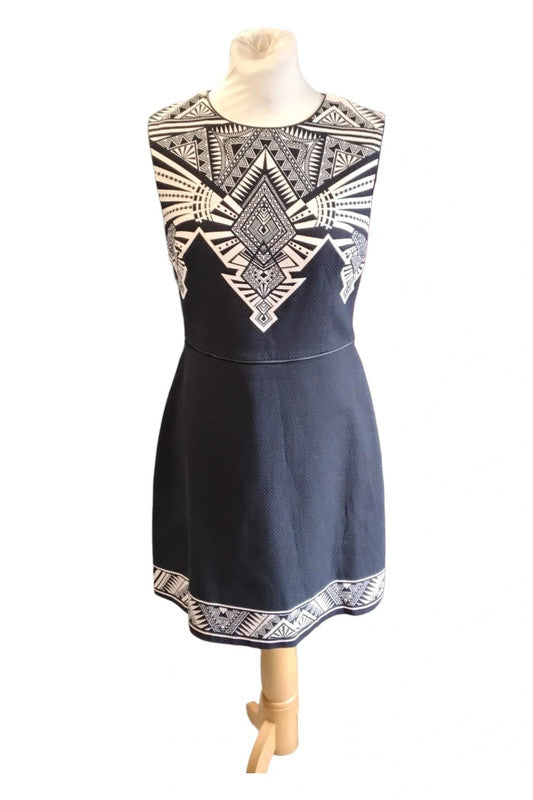 Oasis Dress Black Print Sz 10 9709CR
