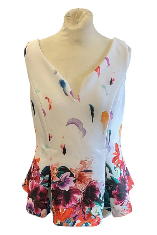 DKNY Top white floral print sleeveless size 12 9754CDC