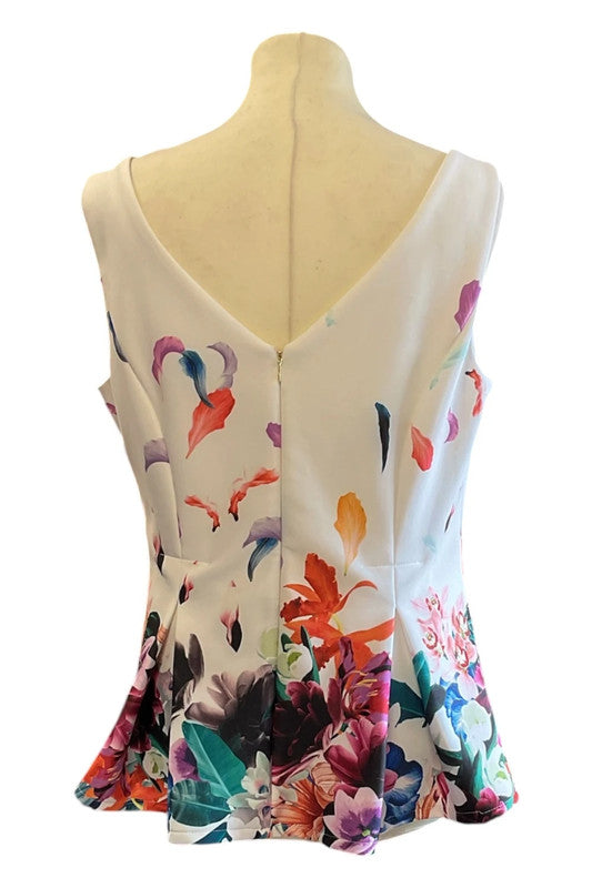 DKNY Top white floral print sleeveless size 12 9754CDC