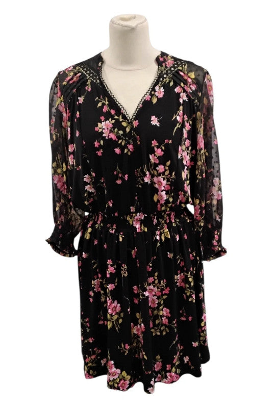 Love& Roses top  black floral print size 10 5679MR