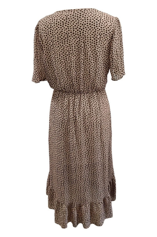 Flamant Rose Dress Beige Black Print Sz M 4921NR