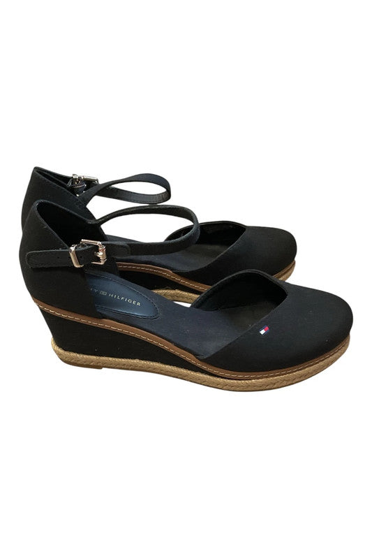 Tommy Hilfiger sandals black wedge size 6 9789LF